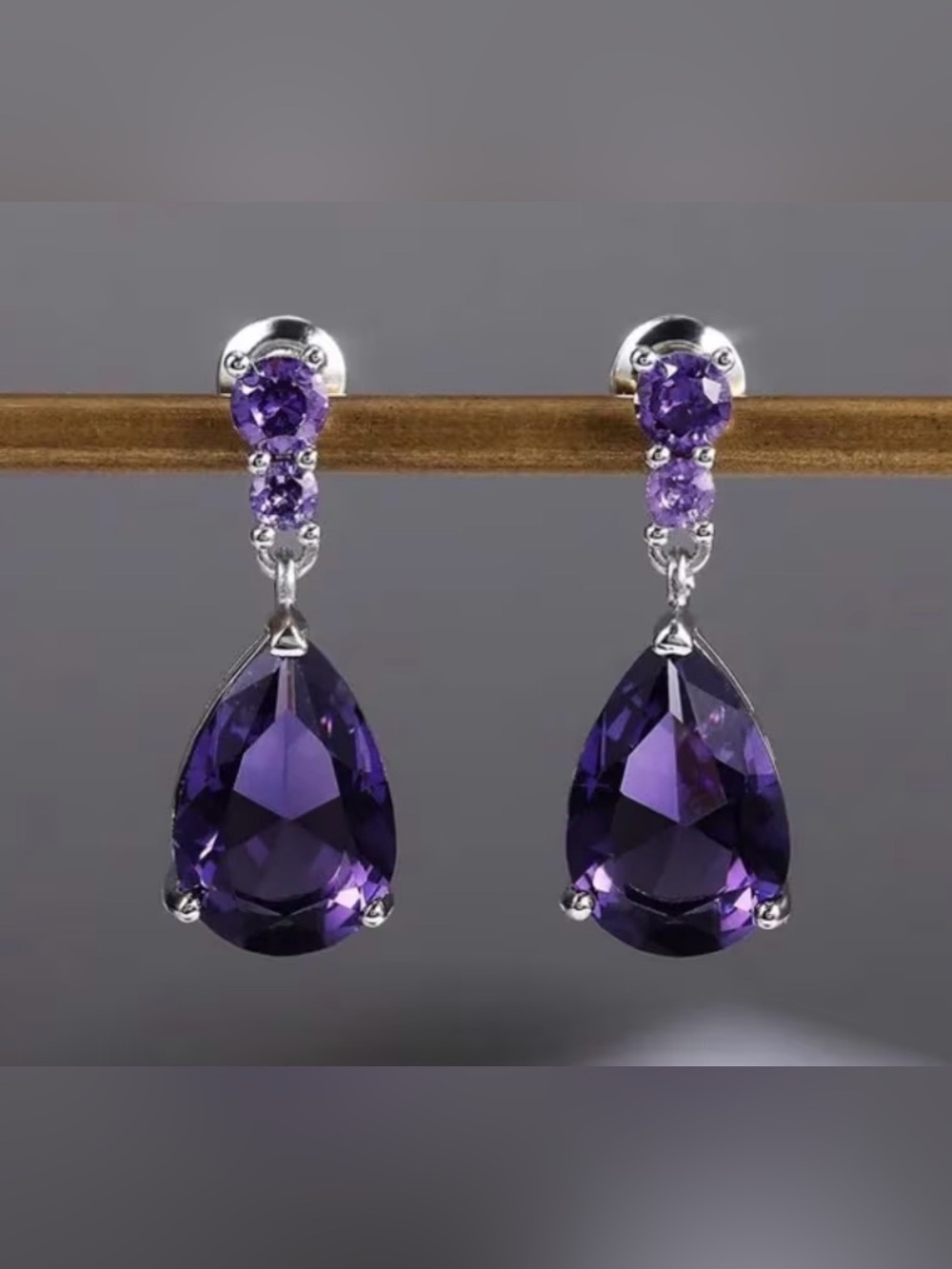 Purple Crystal & Silver Teardrop Earrings